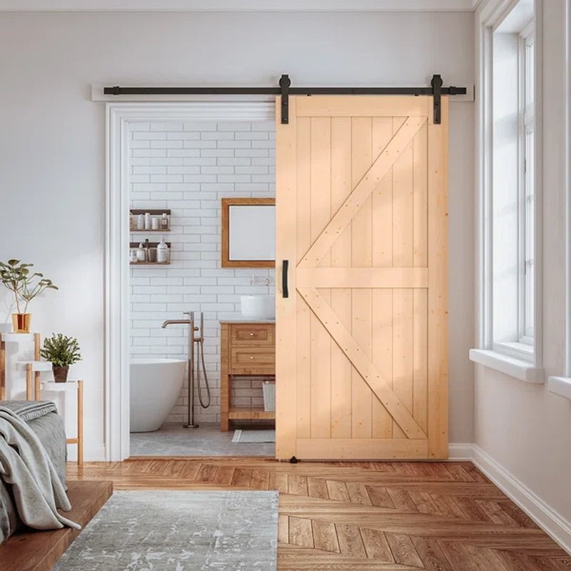 Paneled Wood Sliding Barn Door with Installation Hardware Kit