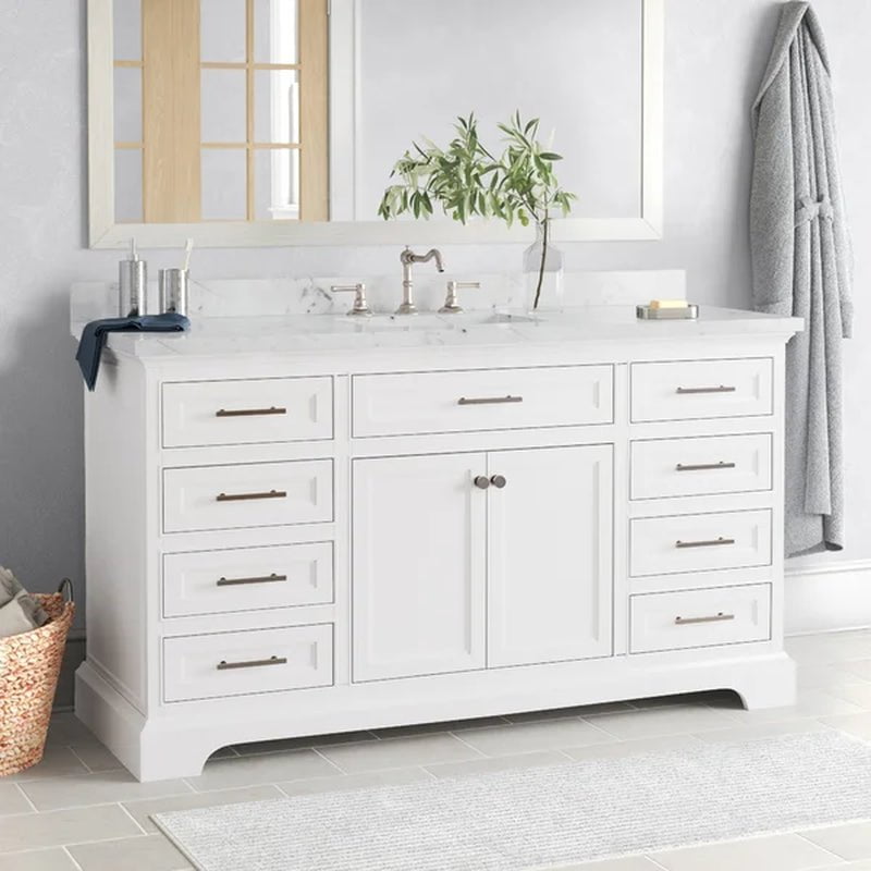 Currahee 60'' Free-Standing Single Bathroom Vanity with Engineered Stone Vanity Top