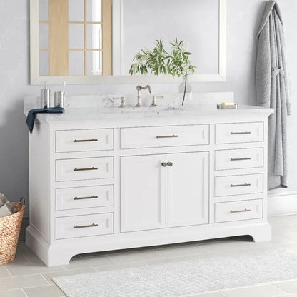 Currahee 60'' Free-Standing Single Bathroom Vanity with Engineered Stone Vanity Top
