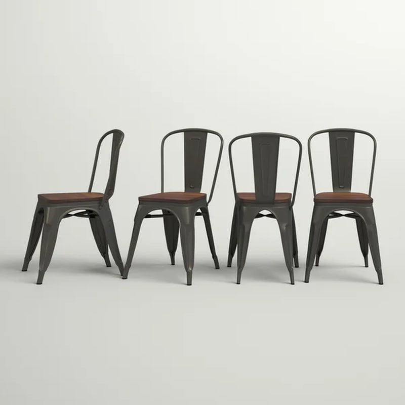 Collins Slat Back Stacking Side Chair in Gunmetal Gray/Brown