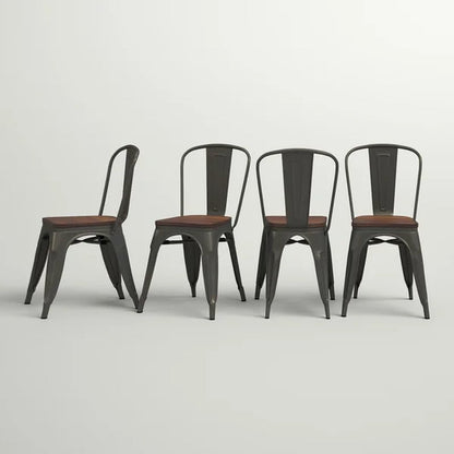 Collins Slat Back Stacking Side Chair in Gunmetal Gray/Brown