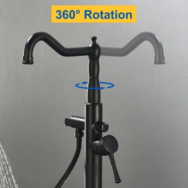 Single Handle Floor Mounted Freestanding Tub Filler with Handheld Shower