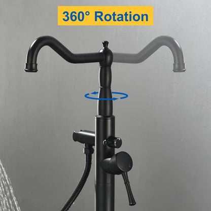 Single Handle Floor Mounted Freestanding Tub Filler with Handheld Shower