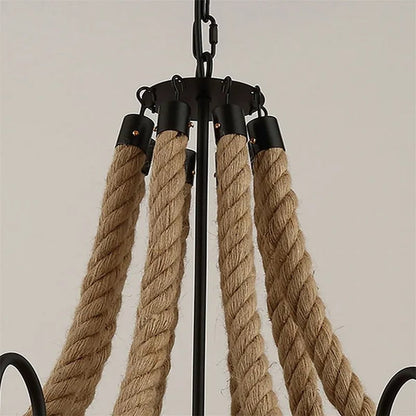 Iasos Industrial Farmhouse 12 Light Pendant Lamp Hemp Rope Chandelier Ceiling Fixture