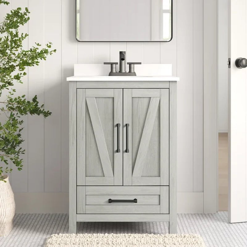 Brian 23.88'' Free-Standing Single Bathroom Vanity with Stone Vanity Top