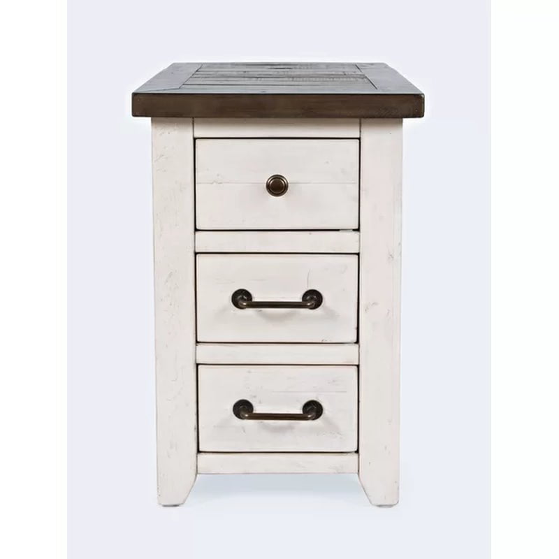 Westhoff 24'' Tall Solid Wood 3 - Drawer End Table and Built-In Outlets