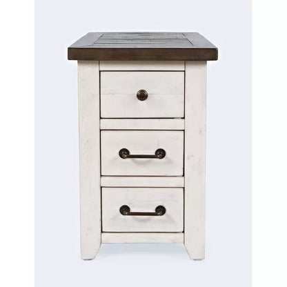 Westhoff 24'' Tall Solid Wood 3 - Drawer End Table and Built-In Outlets