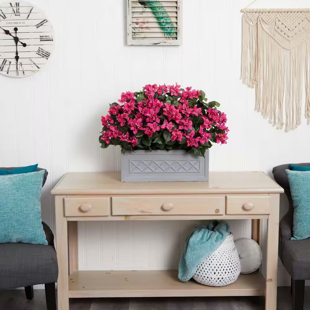Indoor 30 In. Bougainvillea Artificial Plant in Stone Planter