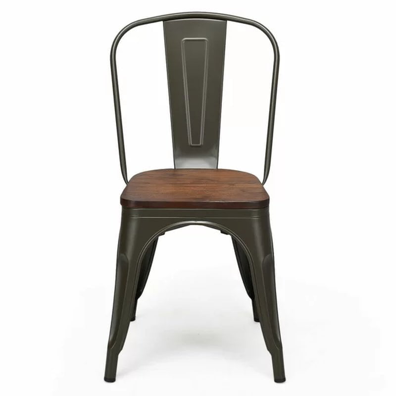Collins Slat Back Stacking Side Chair in Gunmetal Gray/Brown