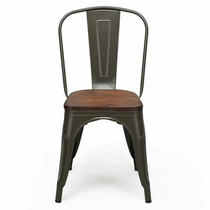 Collins Slat Back Stacking Side Chair in Gunmetal Gray/Brown