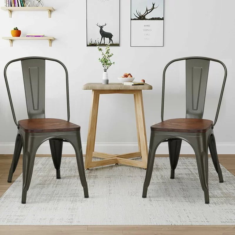 Collins Slat Back Stacking Side Chair in Gunmetal Gray/Brown