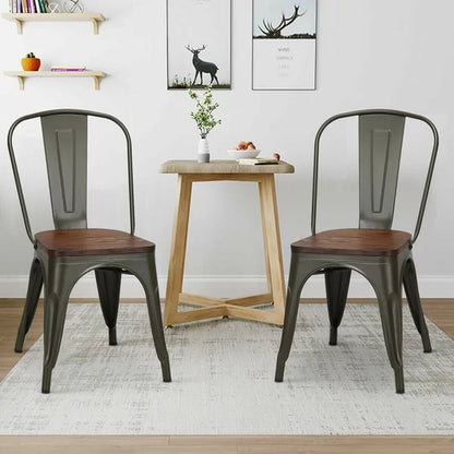 Collins Slat Back Stacking Side Chair in Gunmetal Gray/Brown